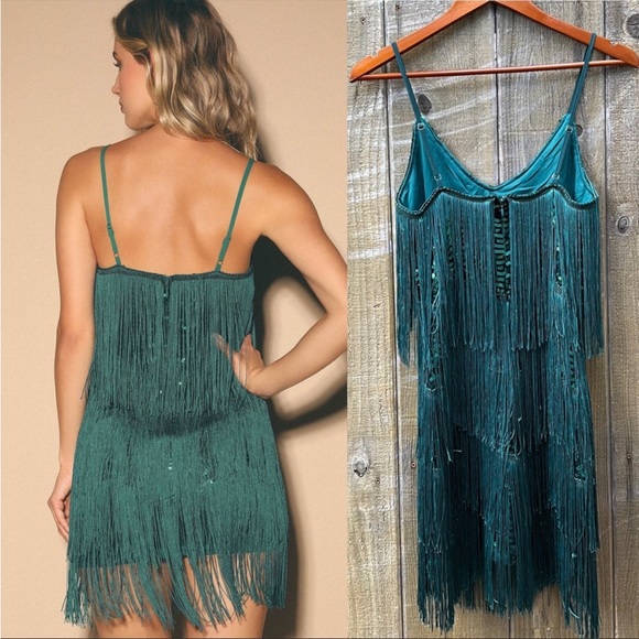 Emerald Green Sequin Fringe Bodycon Mini Dress 🌿 - Picture 3 of 10